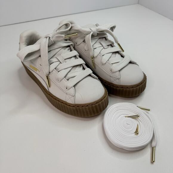 Women Fenty Puma Creeper Phatty Nubuck Warm White Sneakers, Size 5.5 US - Picture 1 of 11
